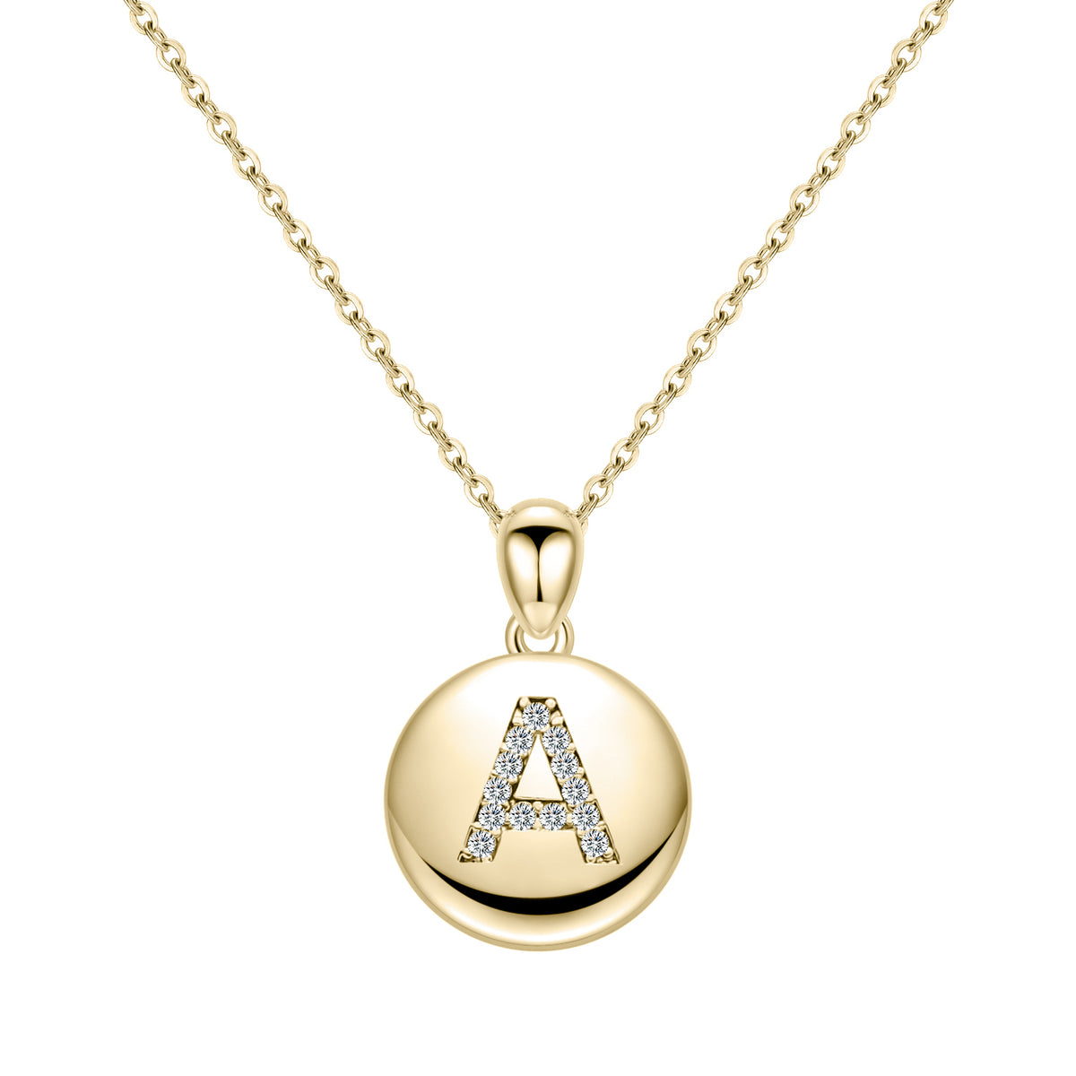 Gold Lock Necklace with Initial Letter Zircon