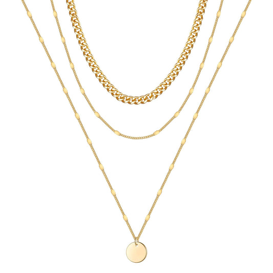 3 Layered Necklace - Thick&Chain&Disc Layered Necklaces for Women