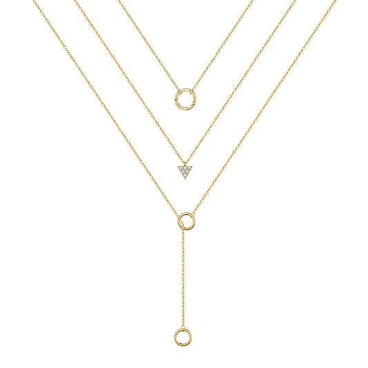 3PCS - Circle&CZ Triangle&Circle Lariat Layered Necklaces for Women