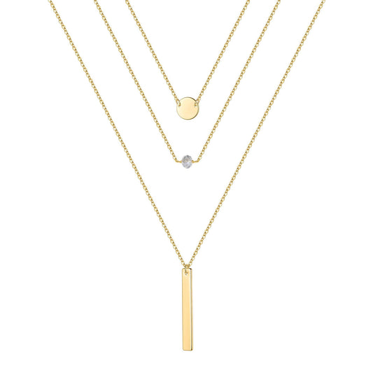 3PCS - Disc&CZ&Bar Layered Necklaces for Women