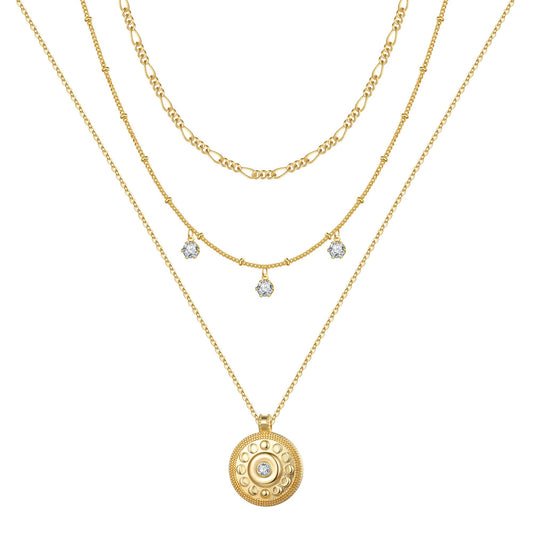 3PCS - Figaro&CZ&Medallion Layered Necklaces for Women