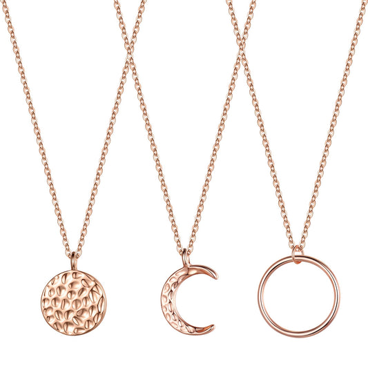 3PCS - Rose Gold New Moon&Full Moon&Crescent Moon Layered Necklaces for Women