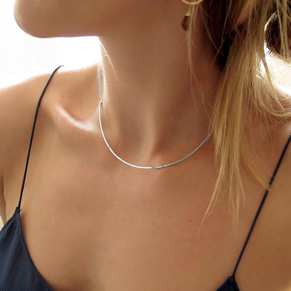 3PCS Silver Chain&Crescent&Bar Layered Necklaces for Women