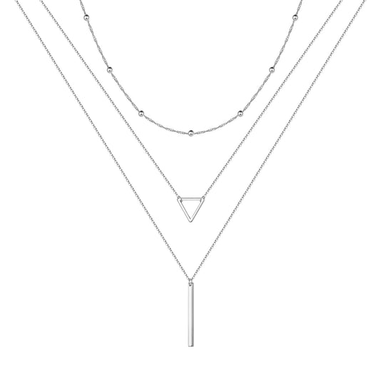 3PCS - Chain&Triangle&Bar Layered Necklaces for Women