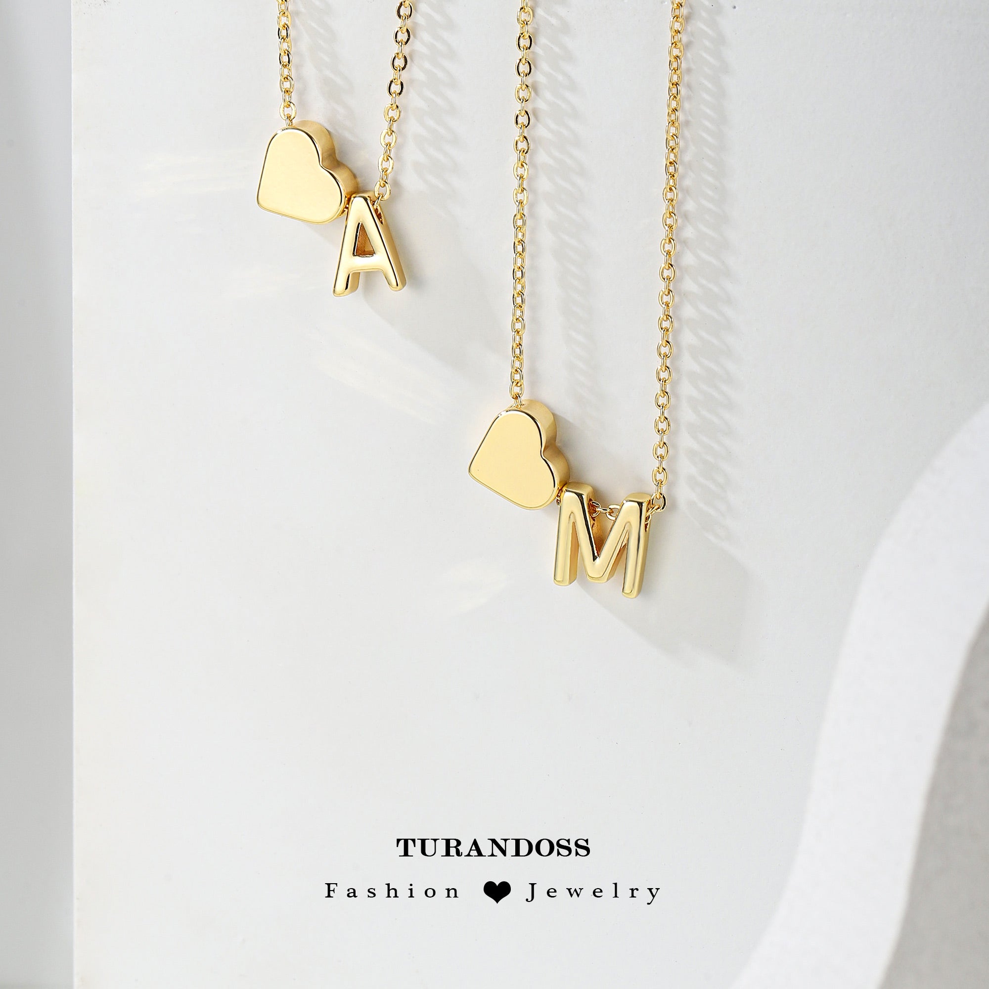 18K Real Gold Plated Heart Initial  Necklace