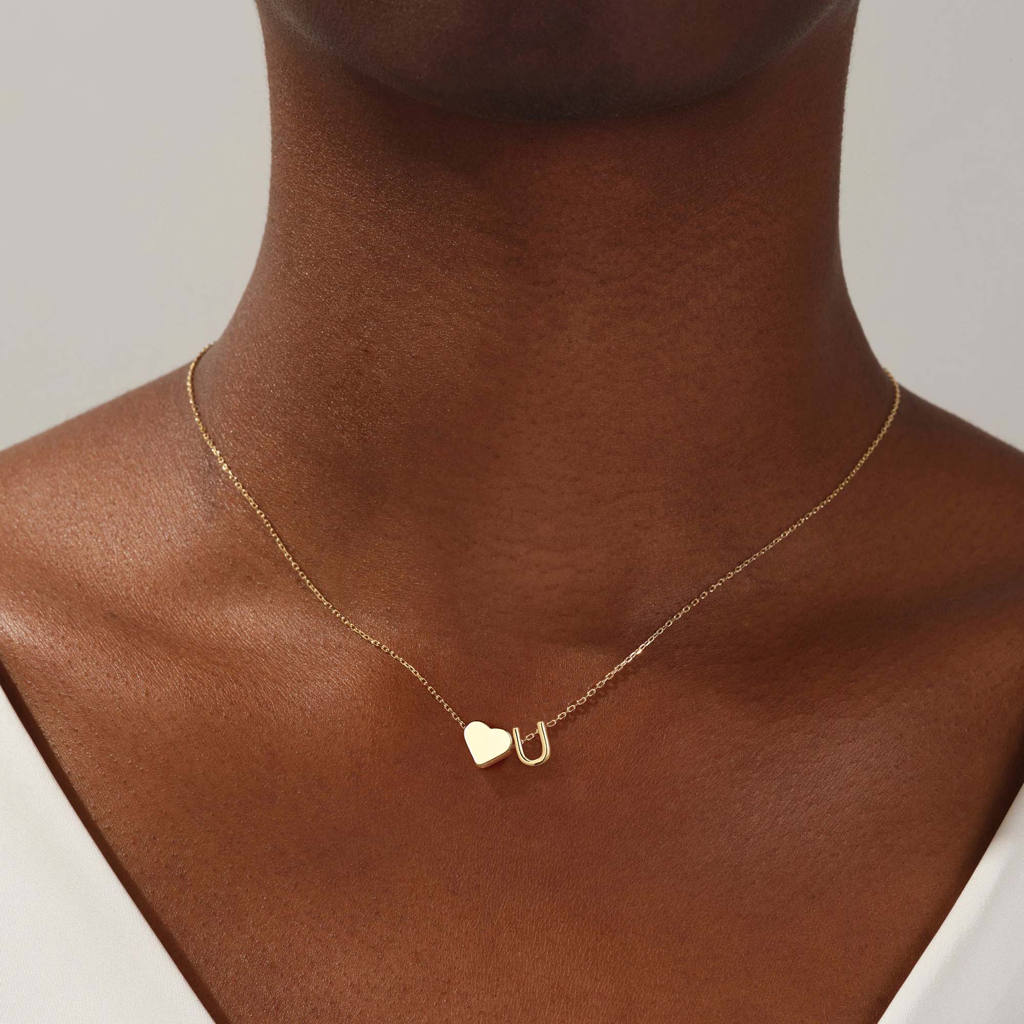 18K Real Gold Plated Heart Initial  Necklace