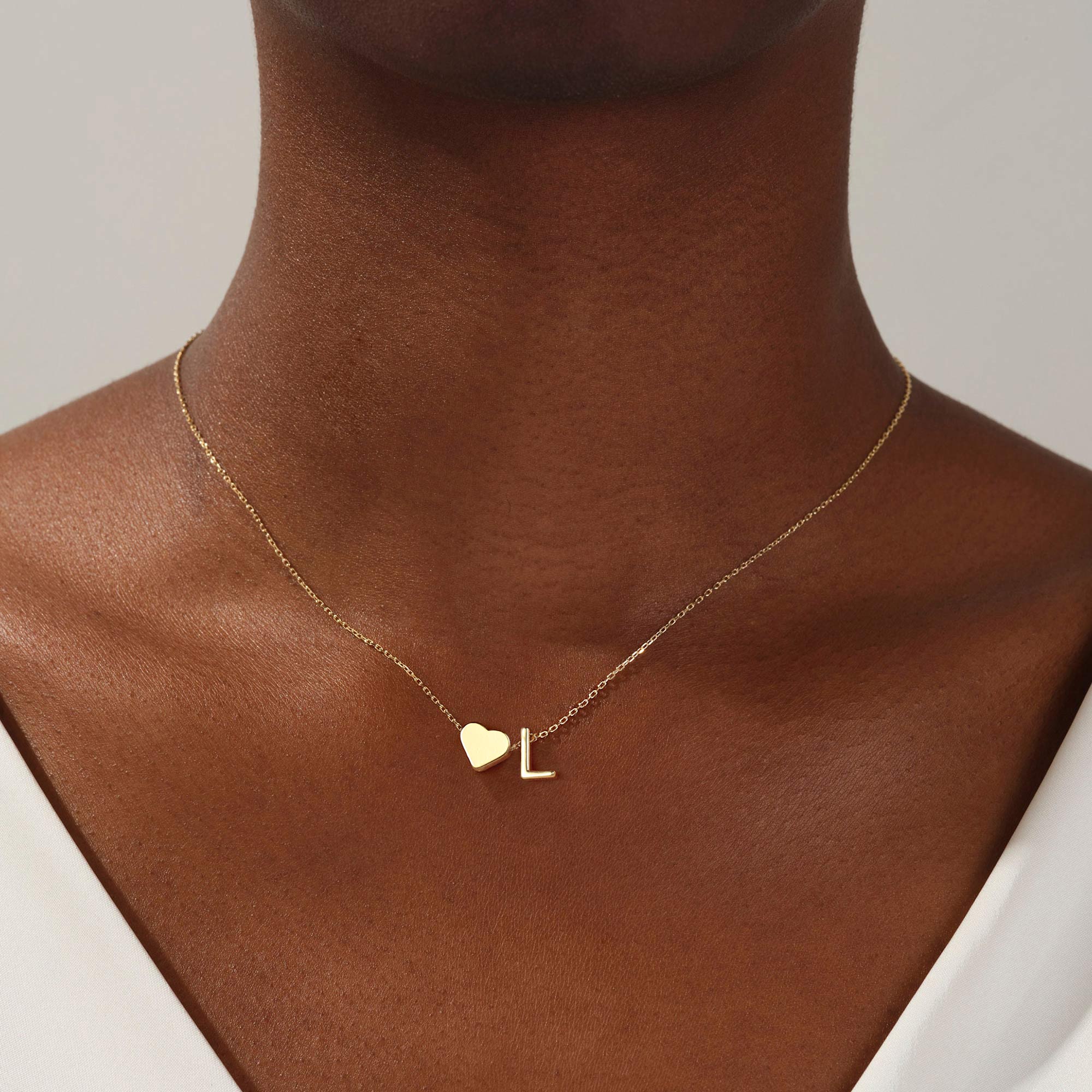 18K Real Gold Plated Heart Initial  Necklace