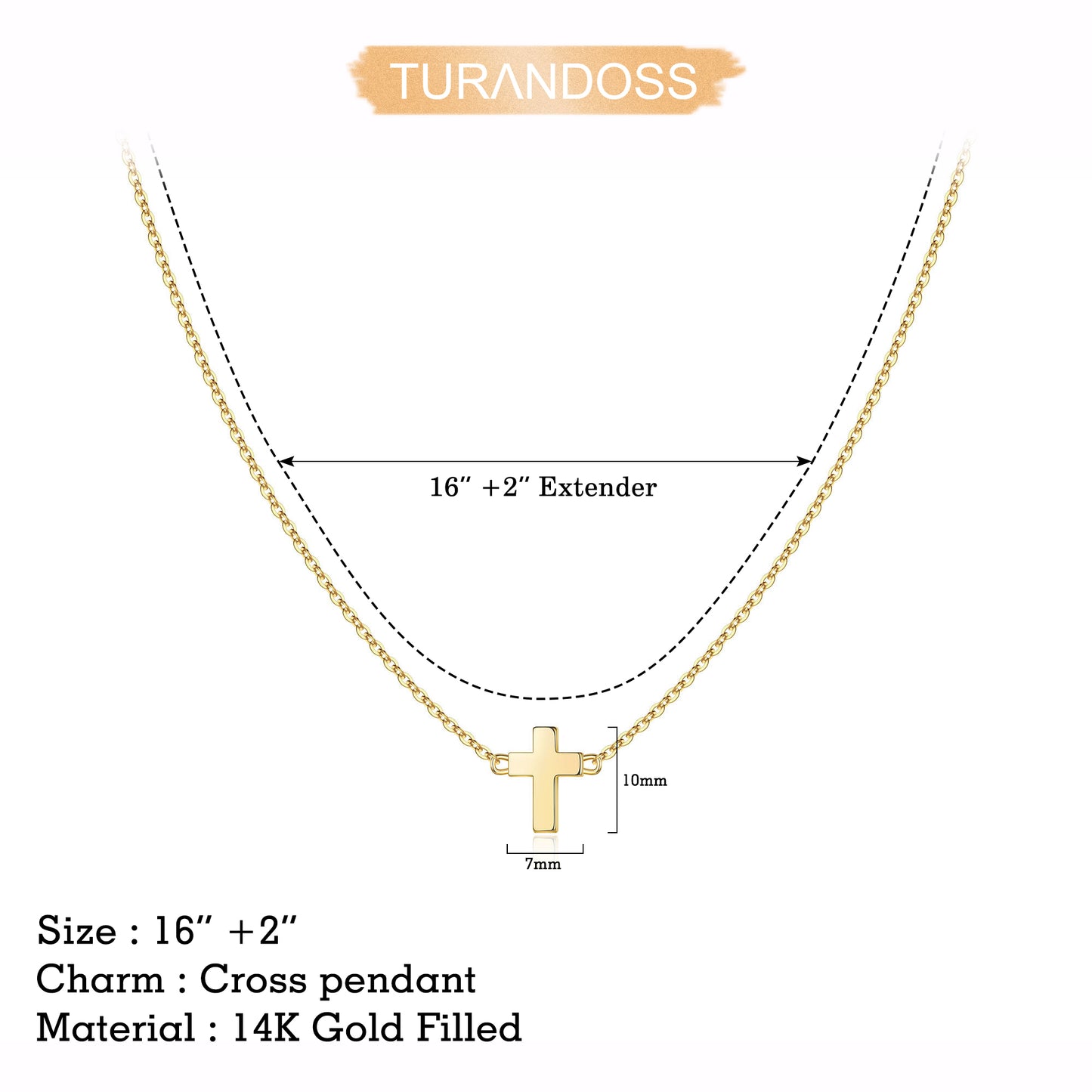 Cross Pendant Necklaces for Women Pendant Chain 14 Inch Gold