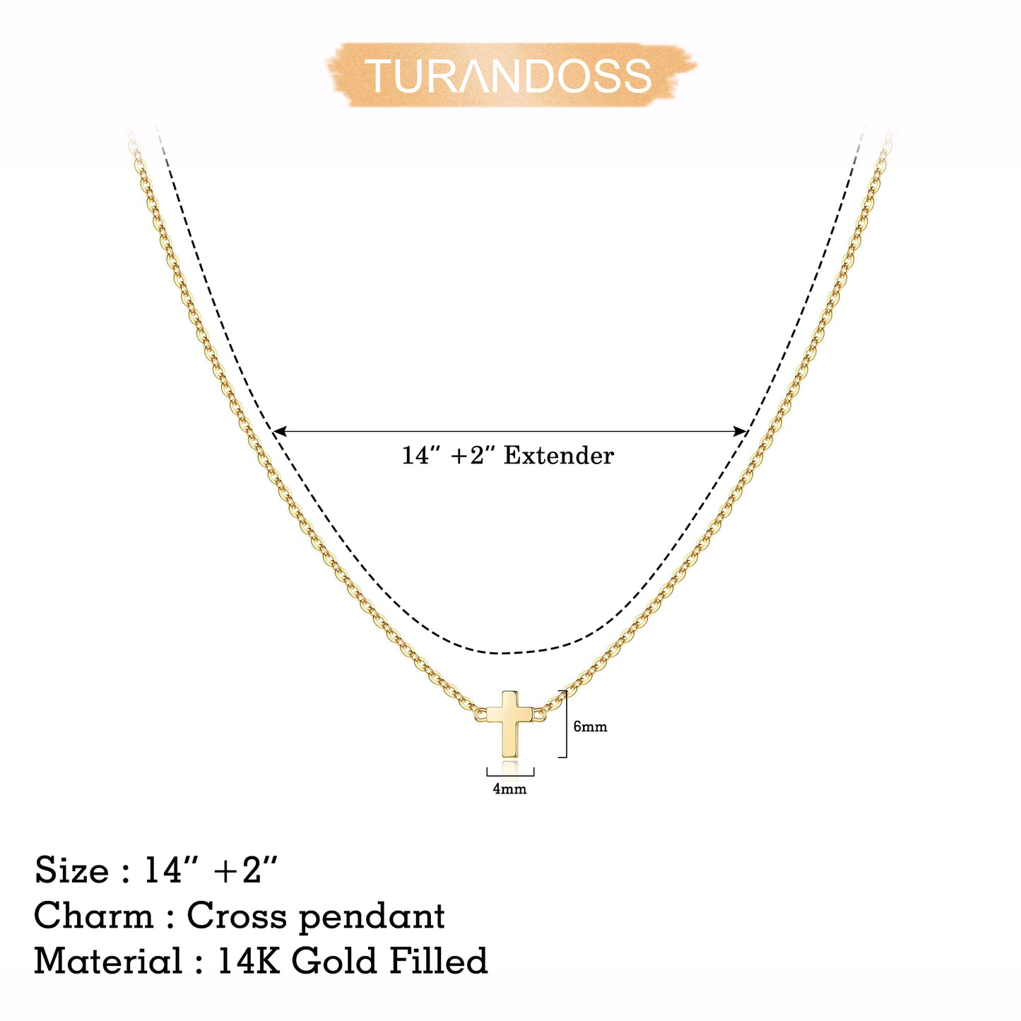 Cross Pendant Necklaces for Women Pendant Chain 14 Inch Gold