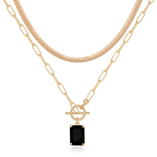 Dainty Layered Black Stone Pendant Necklace