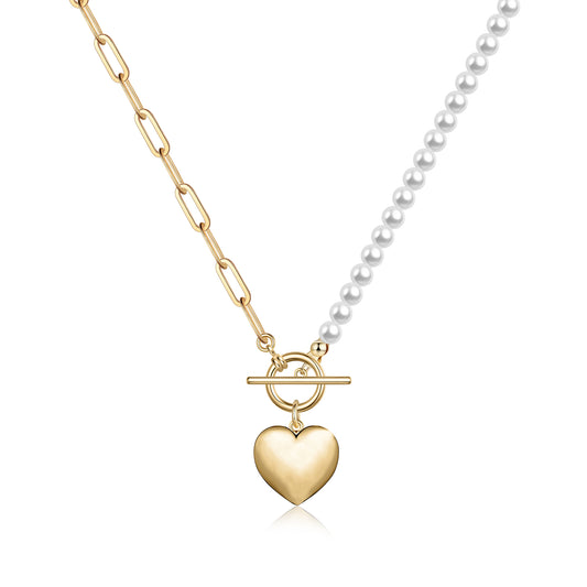 Dainty Heart & Pearls Chain Necklace