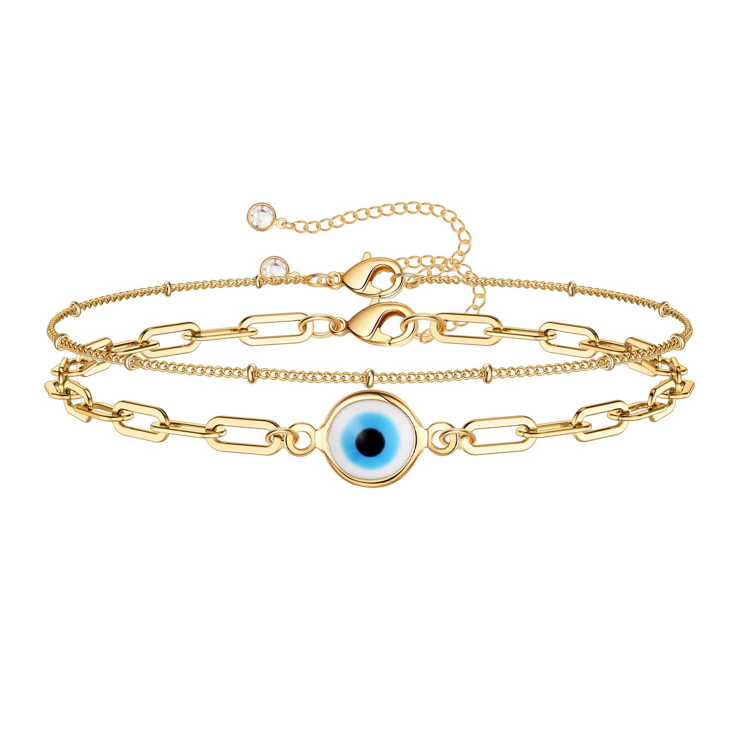 Dainty Layered Oval Chain Evil Eye Bracelet