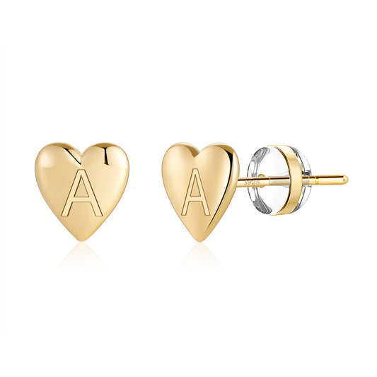 Heart Initial Stud Earrings