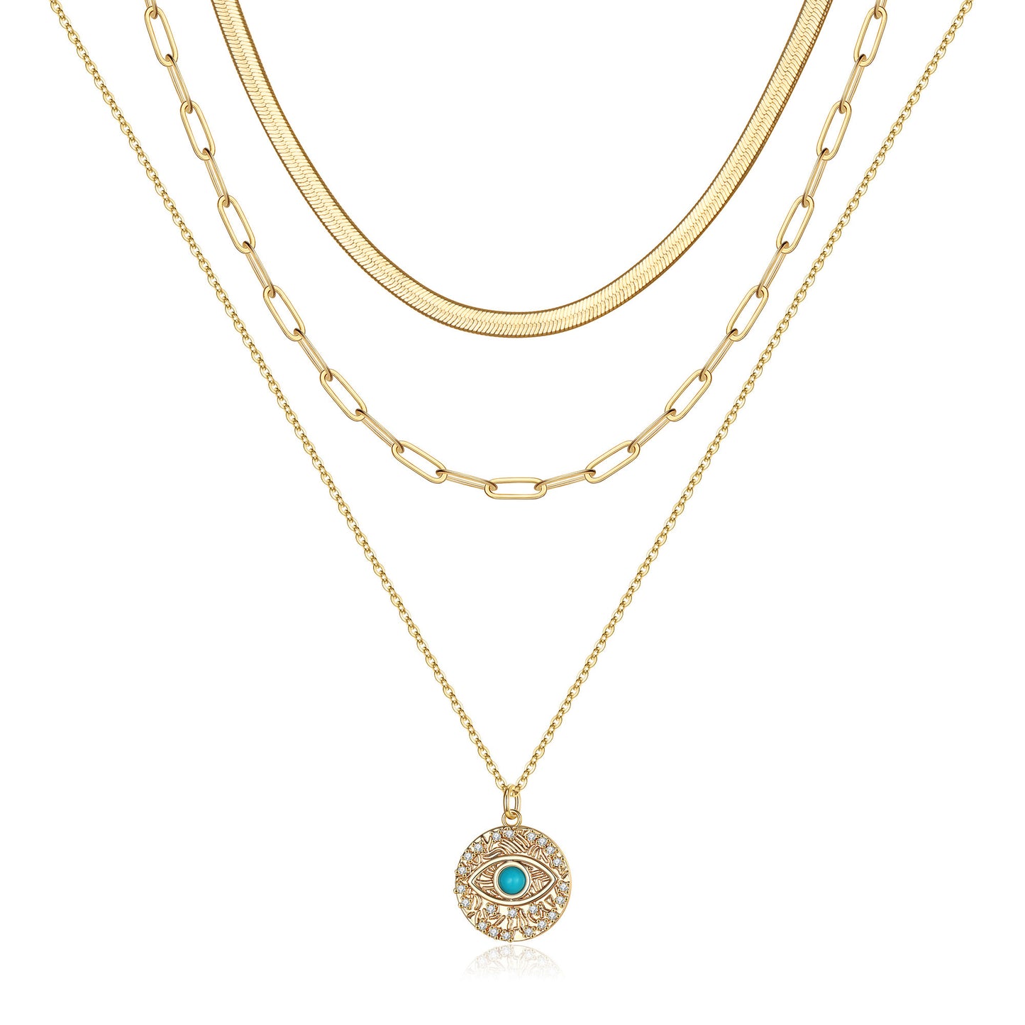 Layered Link Evil Eye Necklace