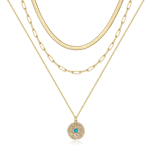 Layered Link Evil Eye Necklace