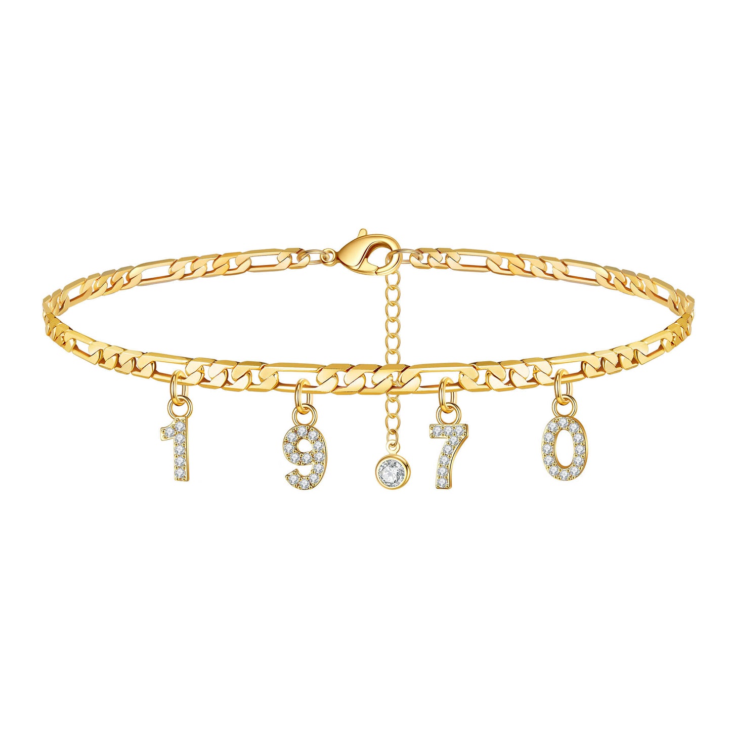 Birth Year Number Ankle Bracelets for Women, 14K Gold Filled Dainty CZ Date Anklet