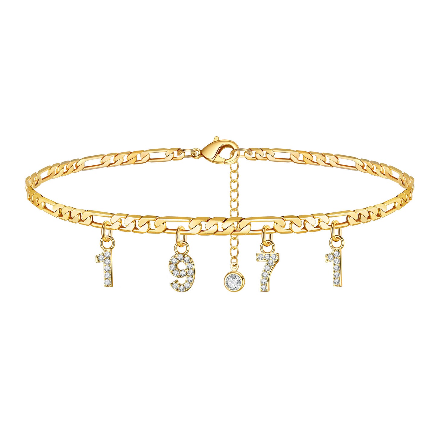 Birth Year Number Ankle Bracelets for Women, 14K Gold Filled Dainty CZ Date Anklet