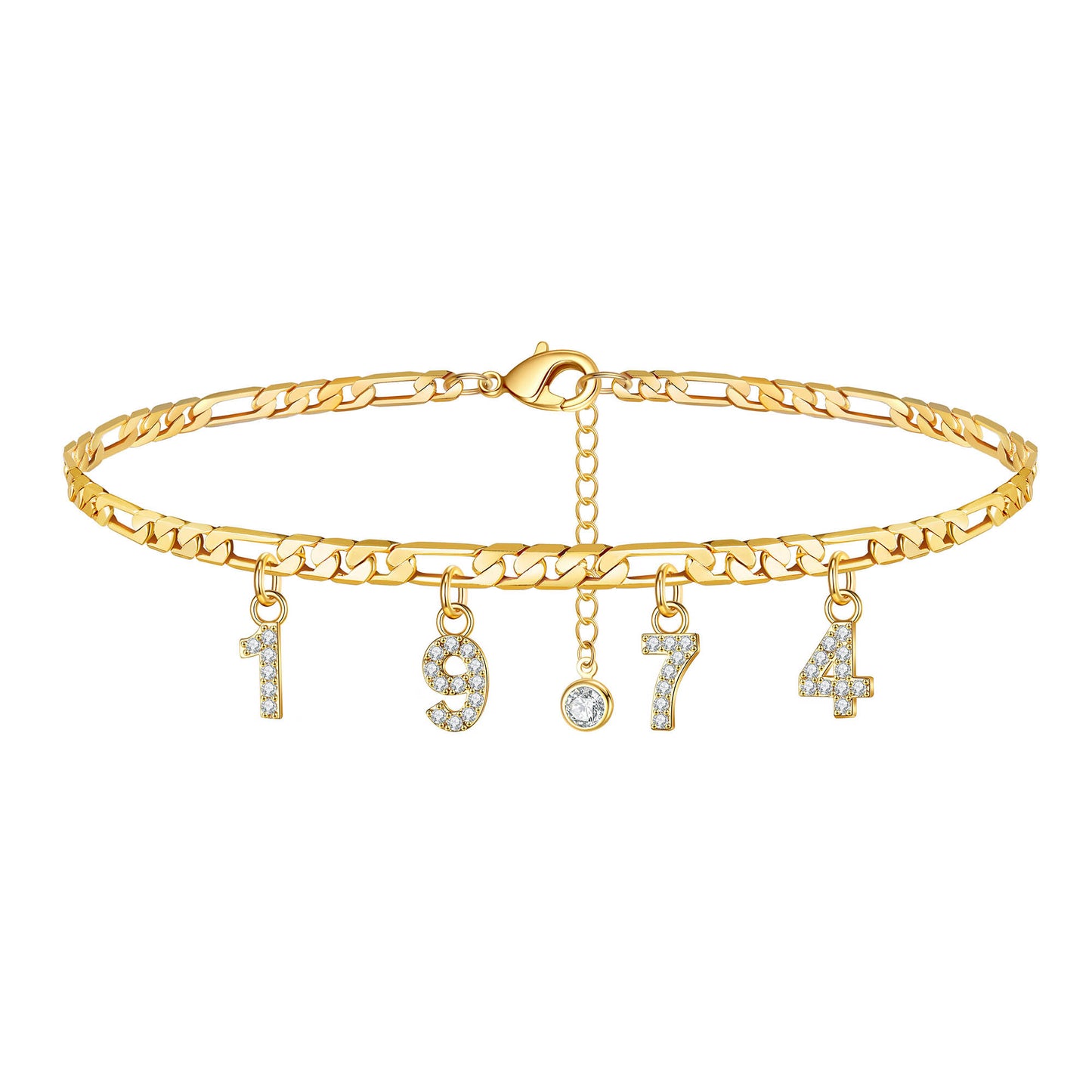 Birth Year Number Ankle Bracelets for Women, 14K Gold Filled Dainty CZ Date Anklet