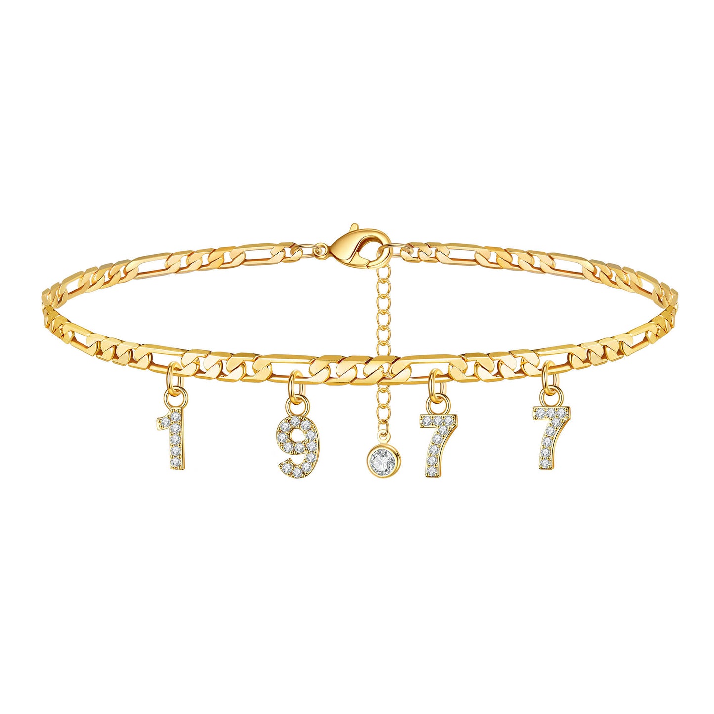 Birth Year Number Ankle Bracelets for Women, 14K Gold Filled Dainty CZ Date Anklet