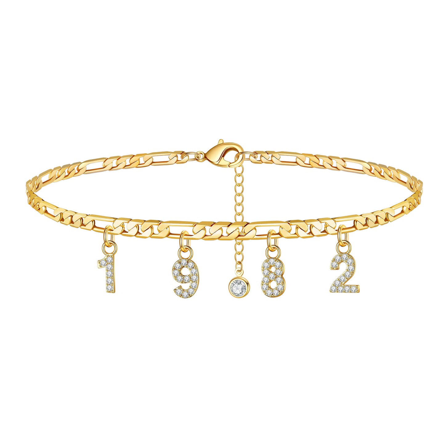 Birth Year Number Ankle Bracelets for Women, 14K Gold Filled Dainty CZ Date Anklet