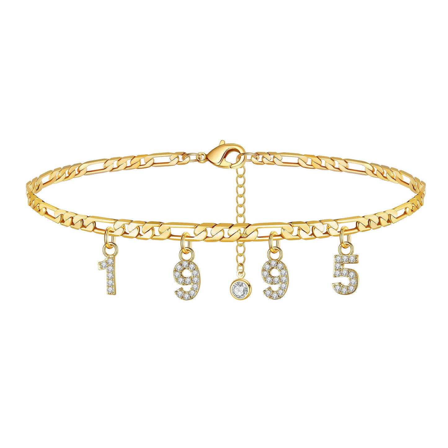 Birth Year Number Ankle Bracelets for Women, 14K Gold Filled Dainty CZ Date Anklet