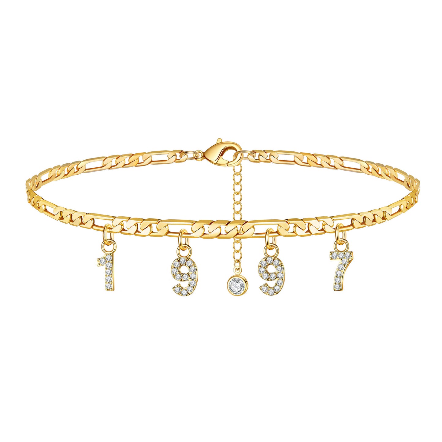 Birth Year Number Ankle Bracelets for Women, 14K Gold Filled Dainty CZ Date Anklet