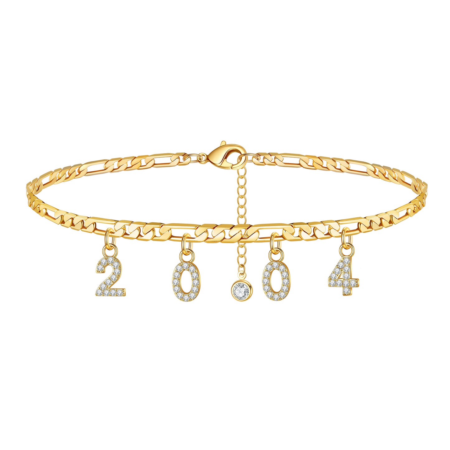 Birth Year Number Ankle Bracelets for Women, 14K Gold Filled Dainty CZ Date Anklet