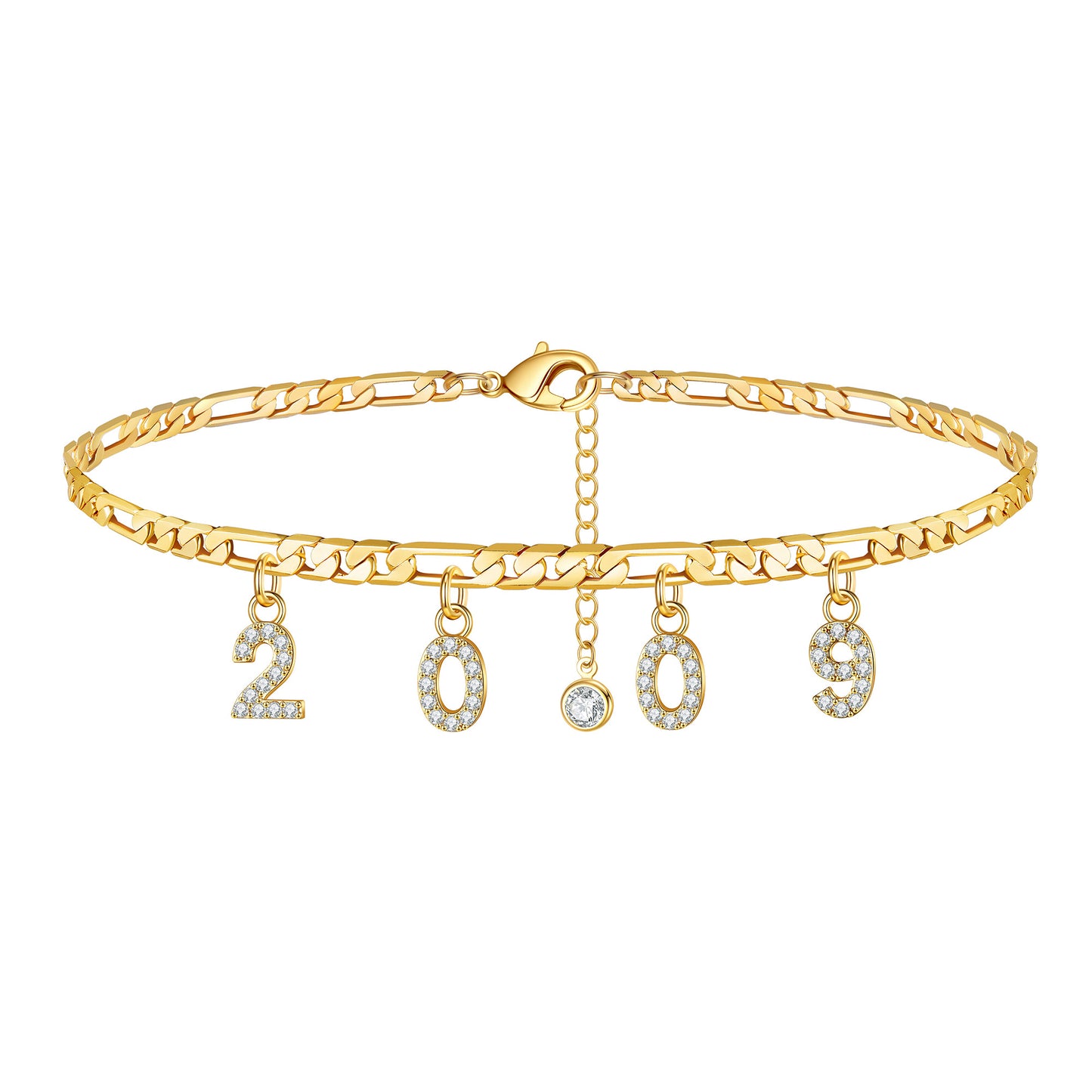 Birth Year Number Ankle Bracelets for Women, 14K Gold Filled Dainty CZ Date Anklet