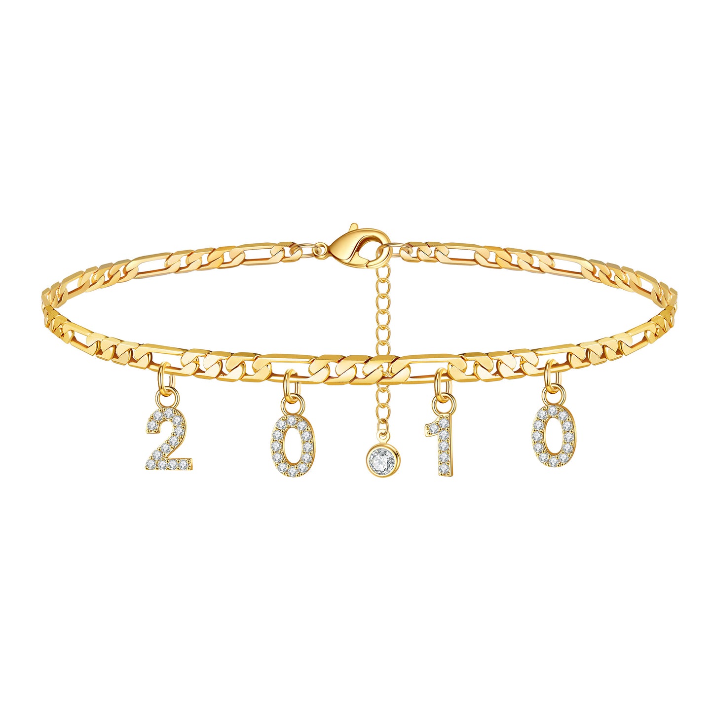 Birth Year Number Ankle Bracelets for Women, 14K Gold Filled Dainty CZ Date Anklet