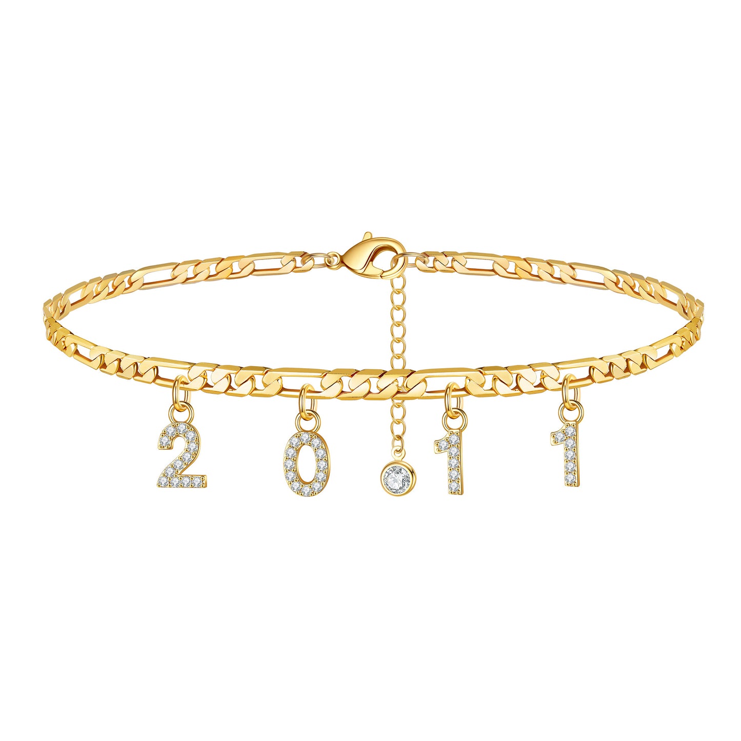 Birth Year Number Ankle Bracelets for Women, 14K Gold Filled Dainty CZ Date Anklet