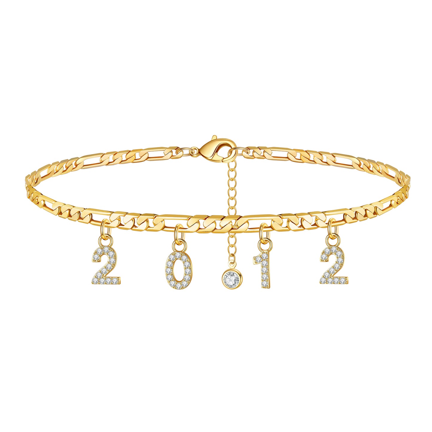 Birth Year Number Ankle Bracelets for Women, 14K Gold Filled Dainty CZ Date Anklet