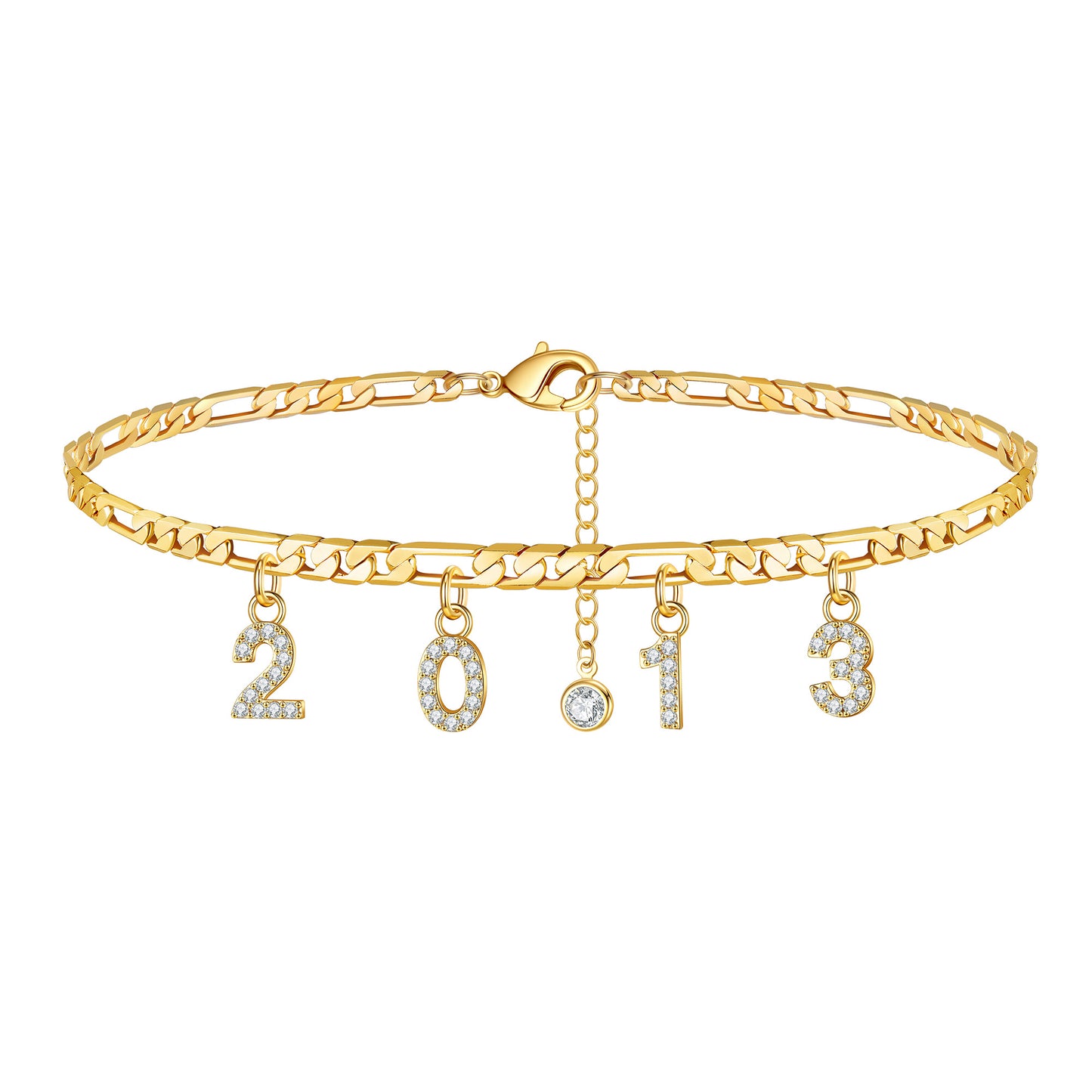 Birth Year Number Ankle Bracelets for Women, 14K Gold Filled Dainty CZ Date Anklet