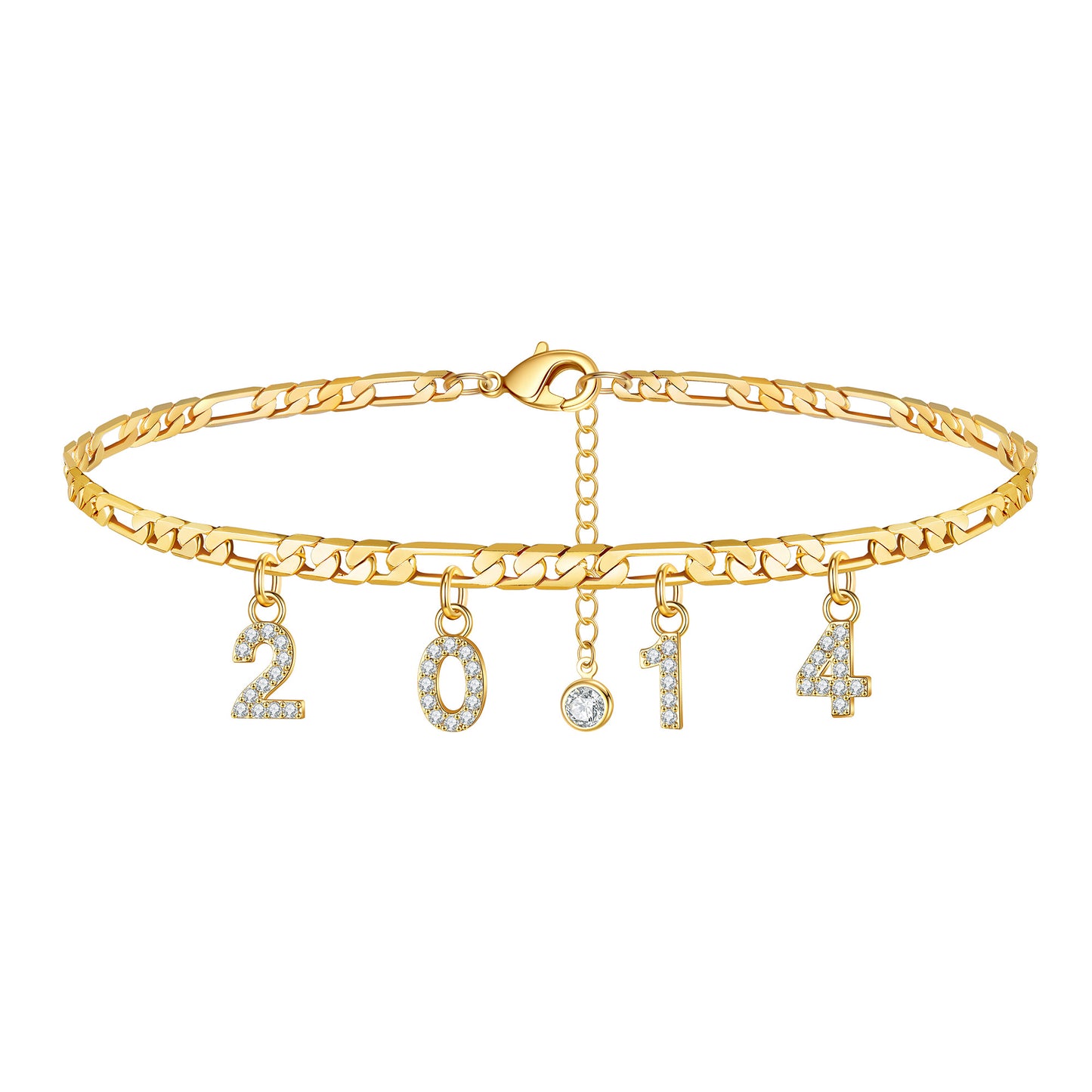 Birth Year Number Ankle Bracelets for Women, 14K Gold Filled Dainty CZ Date Anklet