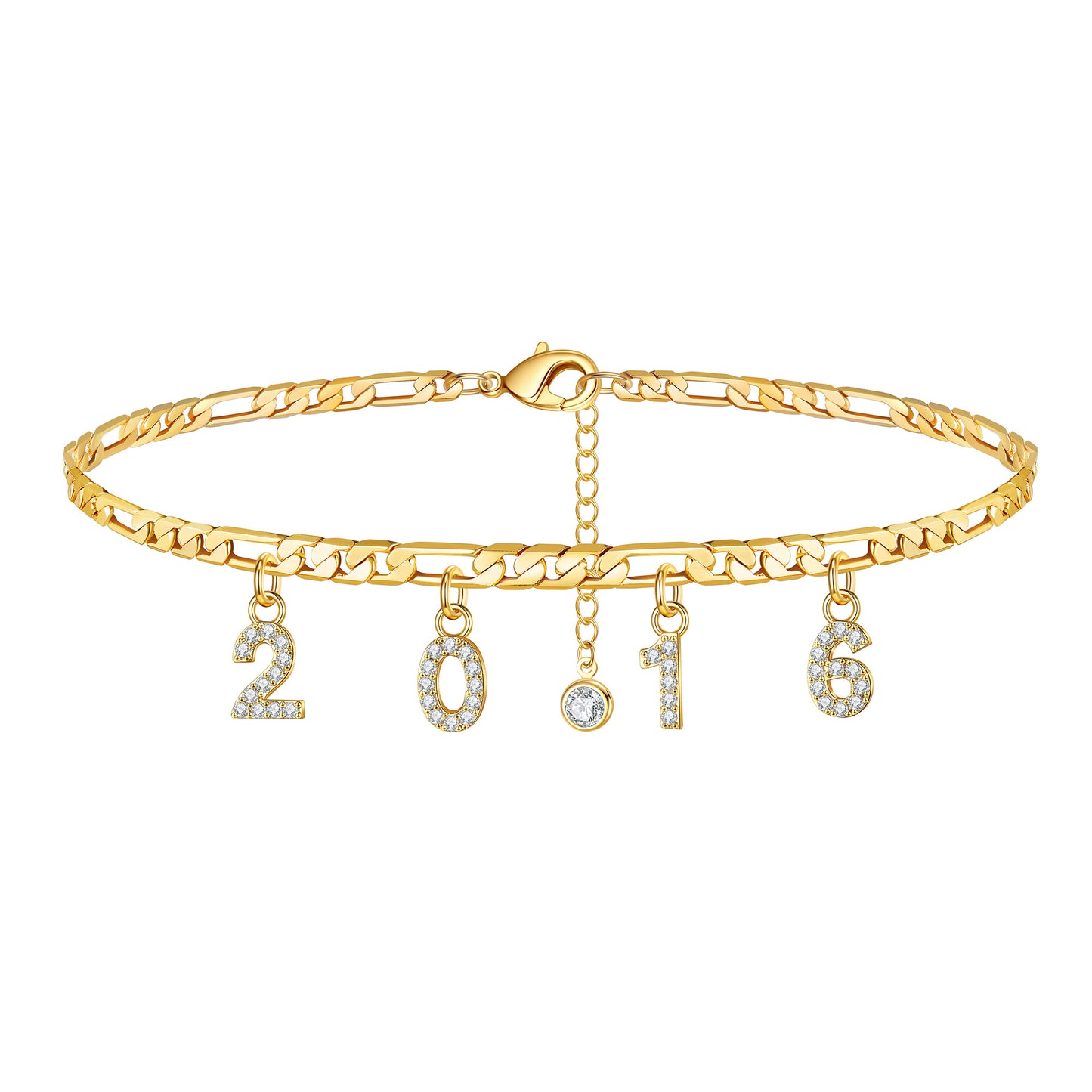 Birth Year Number Ankle Bracelets for Women, 14K Gold Filled Dainty CZ Date Anklet