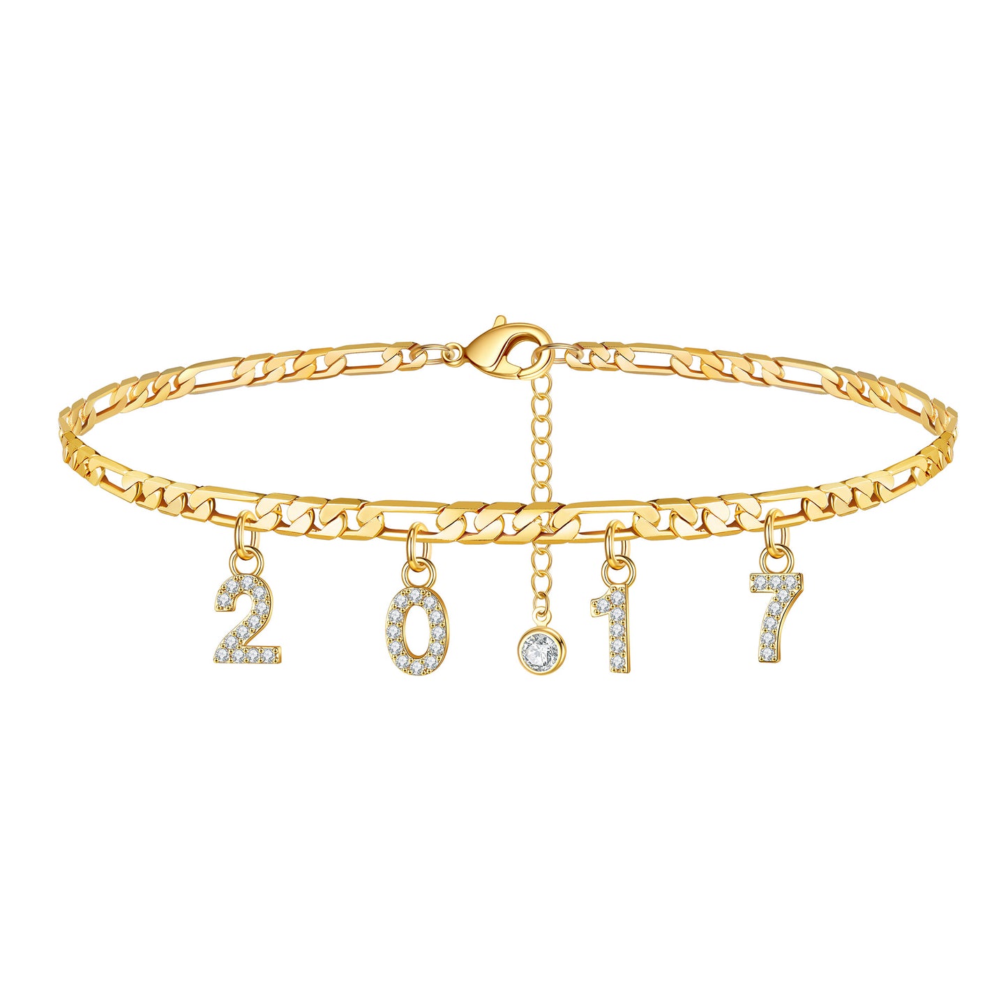 Birth Year Number Ankle Bracelets for Women, 14K Gold Filled Dainty CZ Date Anklet