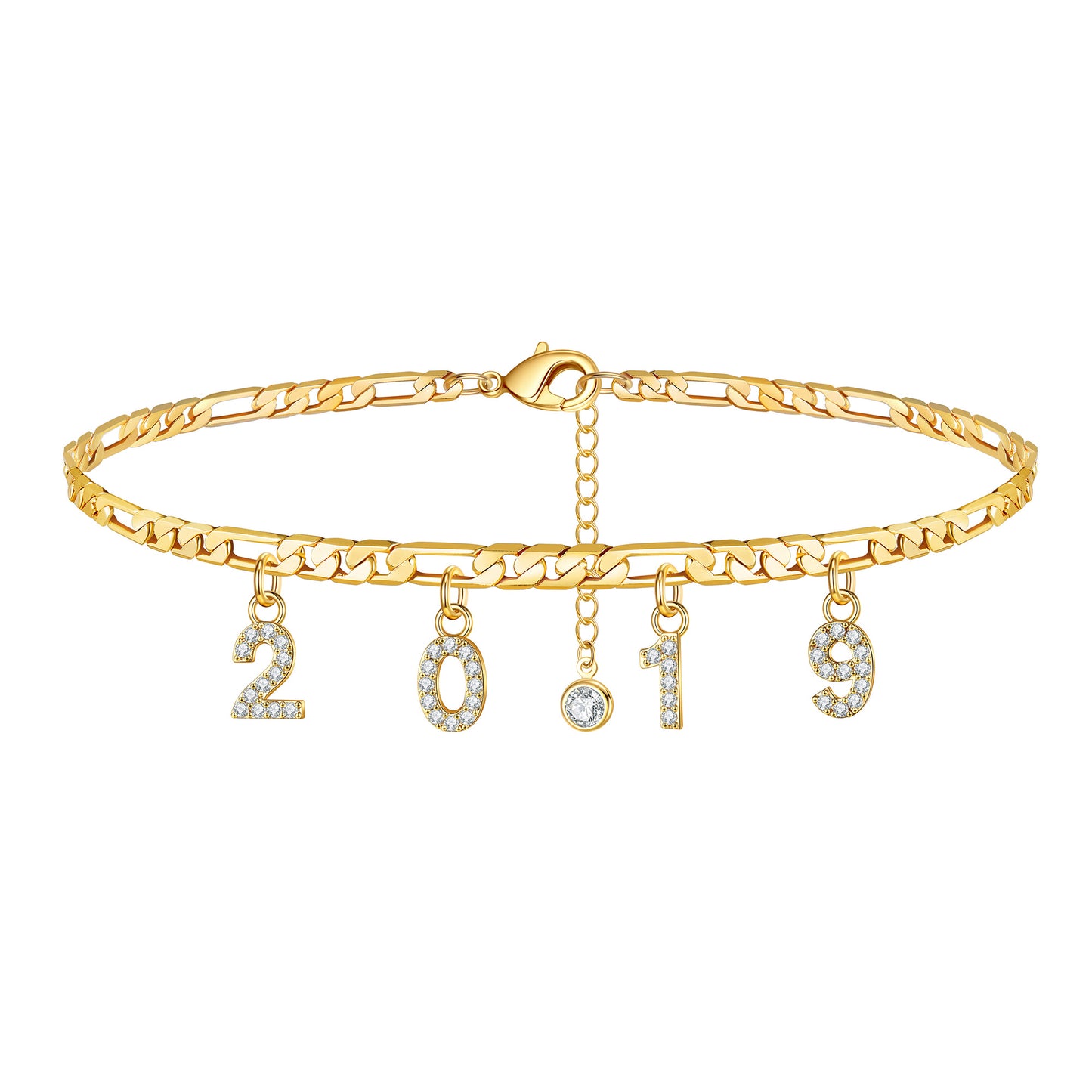 Birth Year Number Ankle Bracelets for Women, 14K Gold Filled Dainty CZ Date Anklet