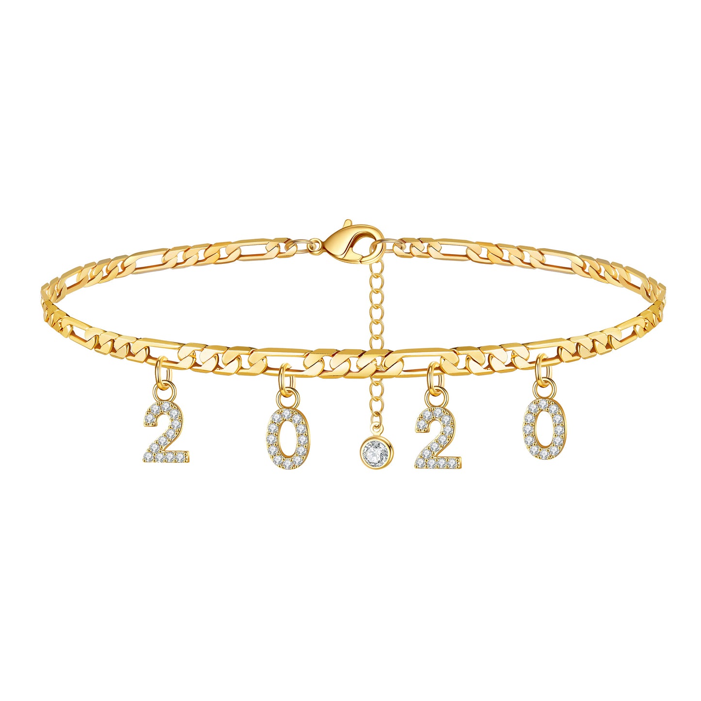 Birth Year Number Ankle Bracelets for Women, 14K Gold Filled Dainty CZ Date Anklet