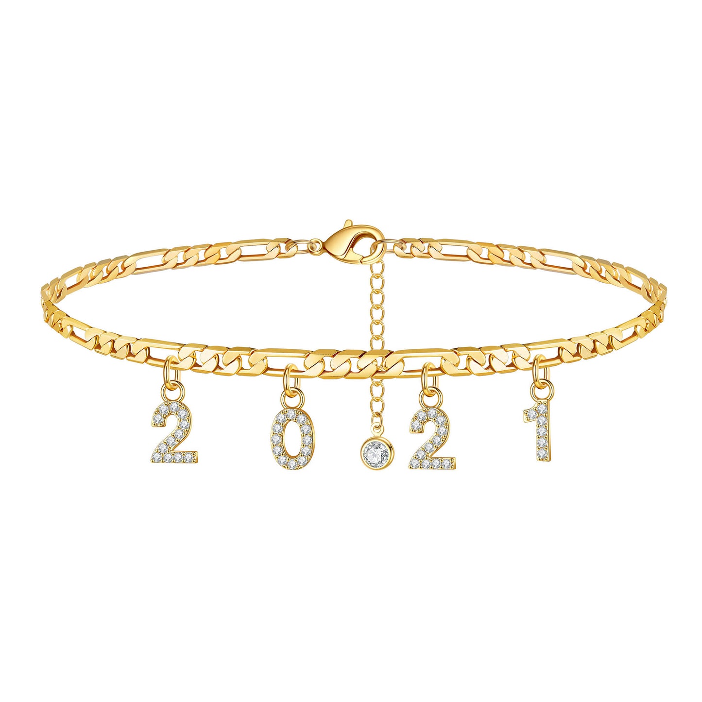 Birth Year Number Ankle Bracelets for Women, 14K Gold Filled Dainty CZ Date Anklet