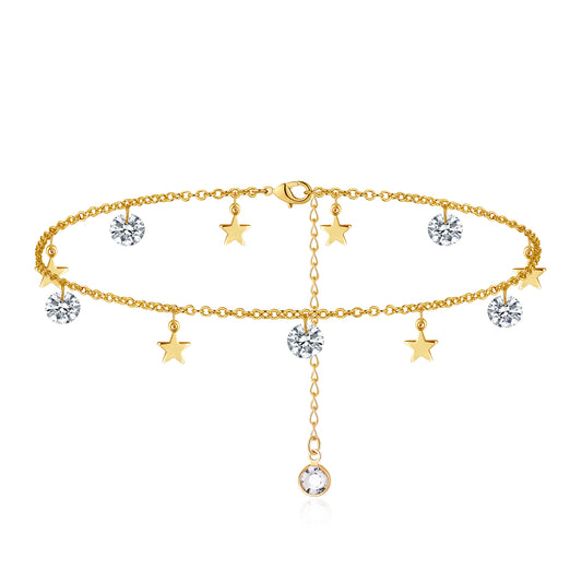 Personalized CZ Star Charm Anklets