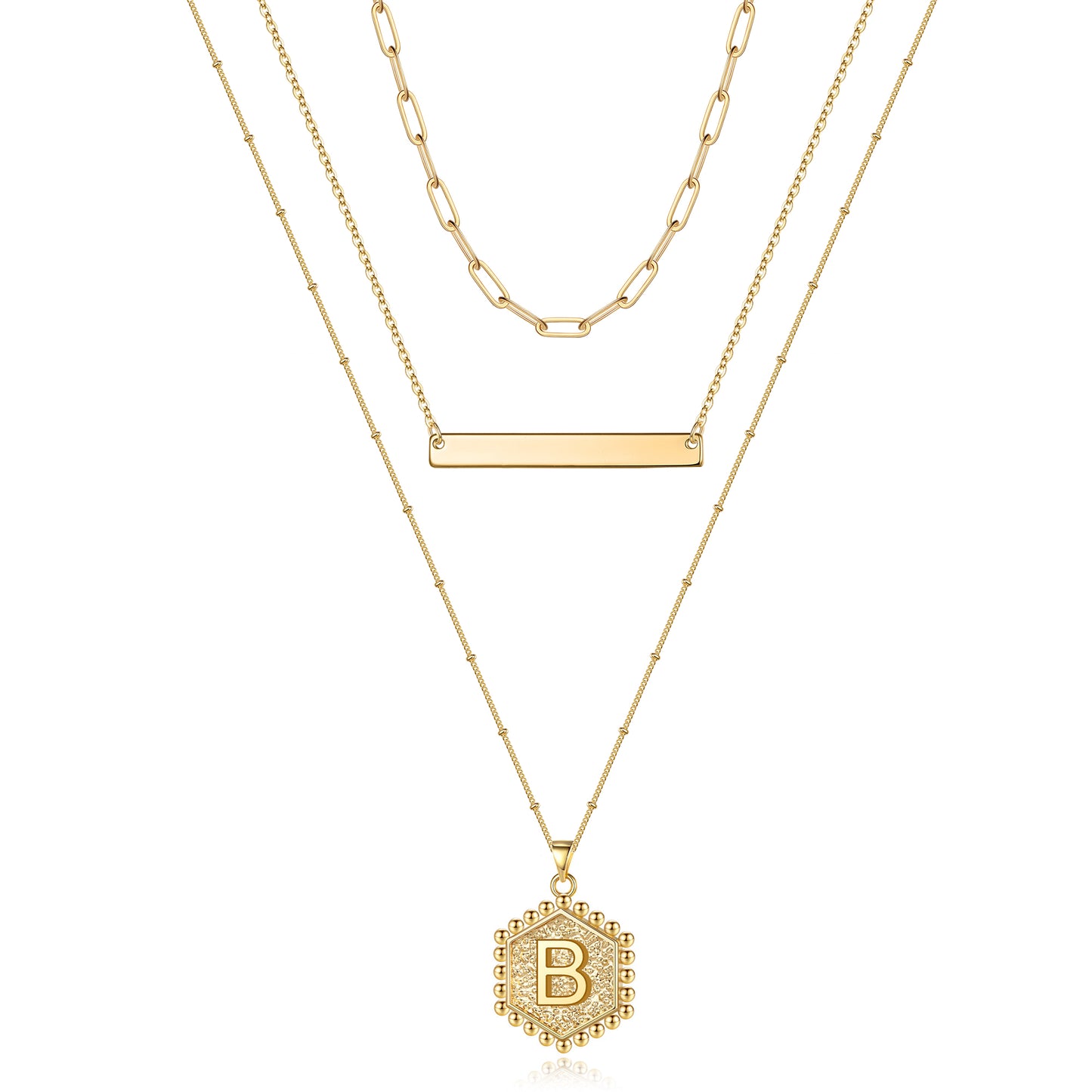 Layered Hexagon Initial Pendant Necklace