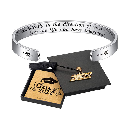 Engraved Inspirational Bracelet Cuff with 2022 Graduation