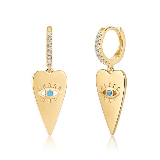 Turandoss Heart Evil Eye Pendant Earrings