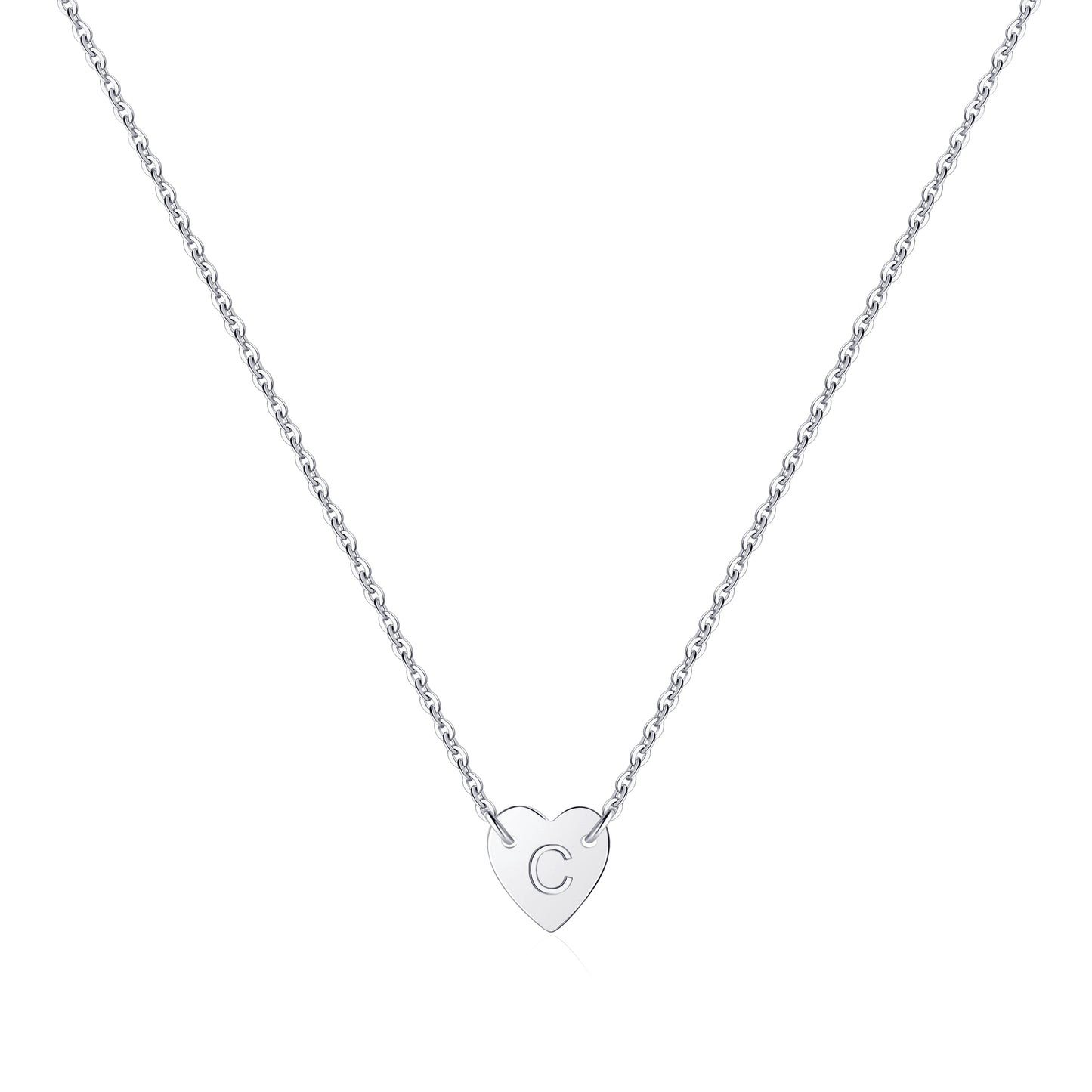 Tiny Initial Heart White Gold Plated Necklace