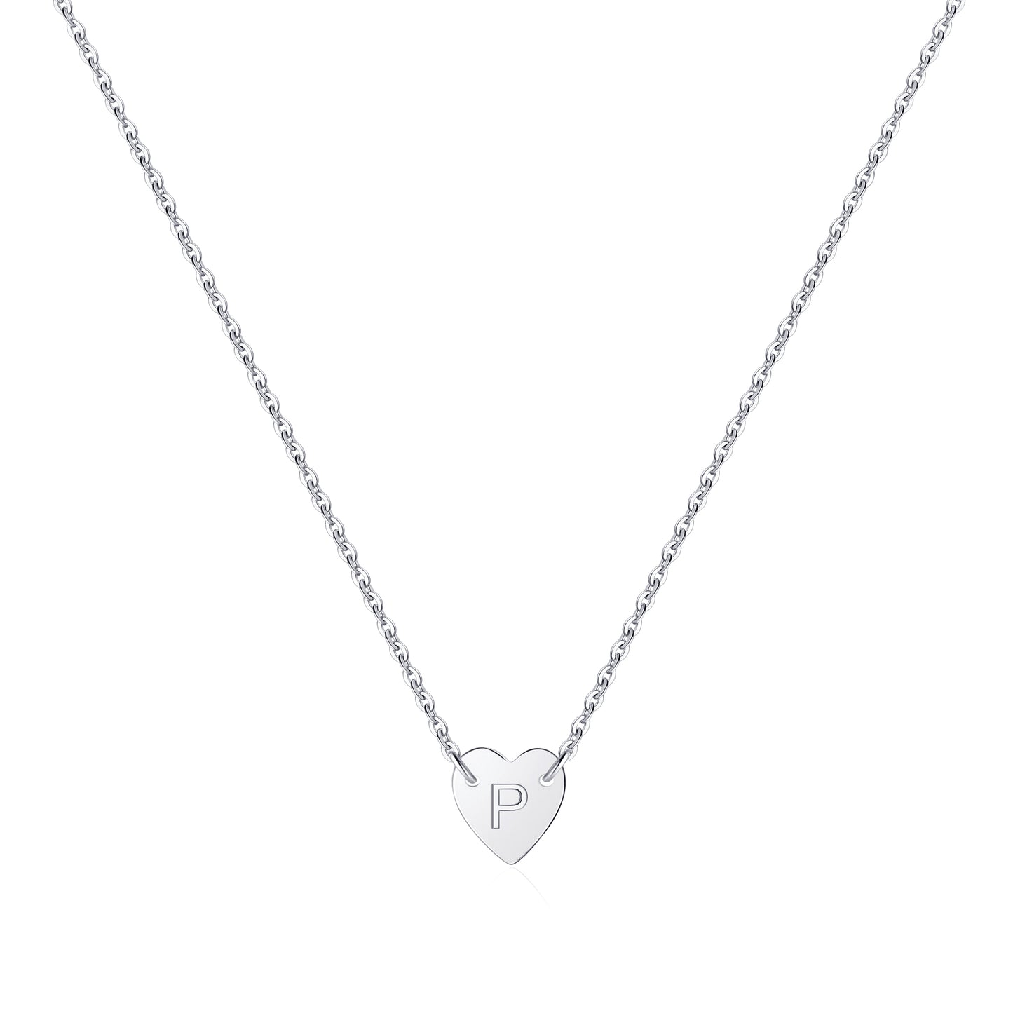 Tiny Initial Heart White Gold Plated Necklace