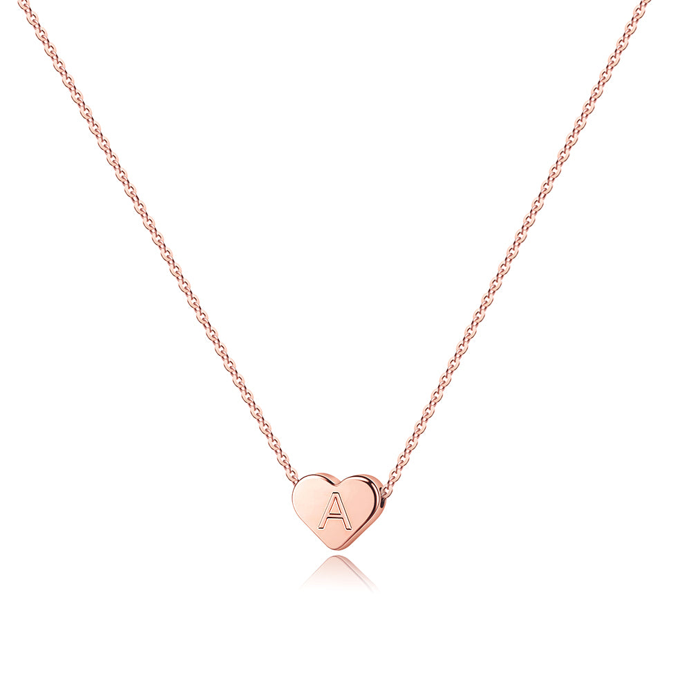 Tiny Heart Initial Necklaces for Girls - 14K Rose Gold Filled Heart Pendant