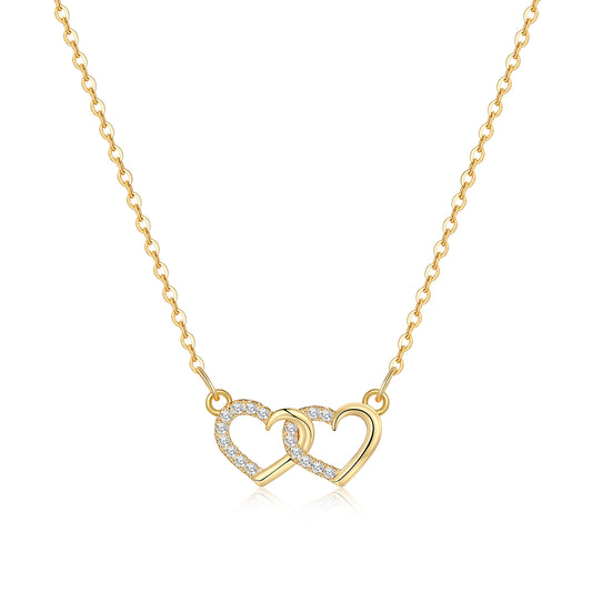 Dainty Two Love Heart Pendant Necklace