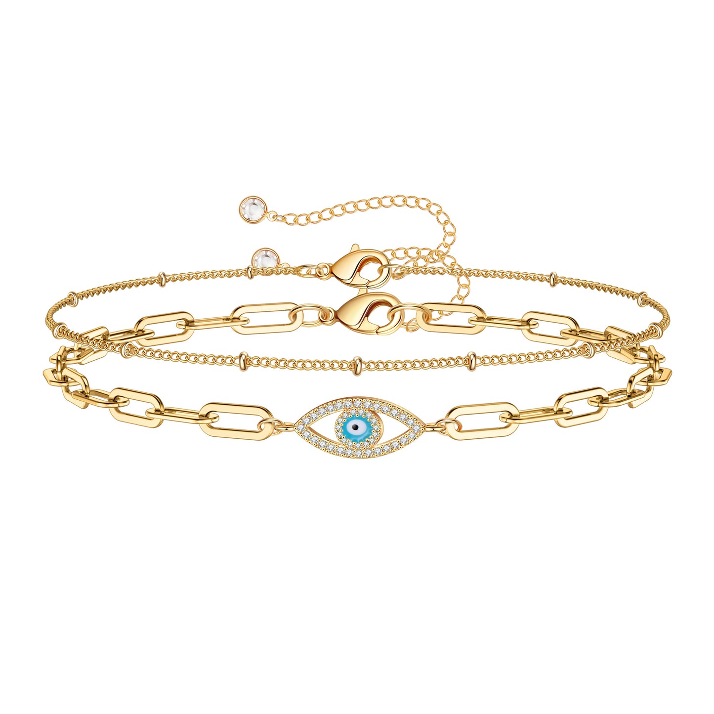 Personalized Layered Blue Evil Eye Bracelet