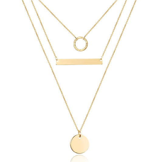 Classic Layered Circle & Bar & Disc Pendant Necklace